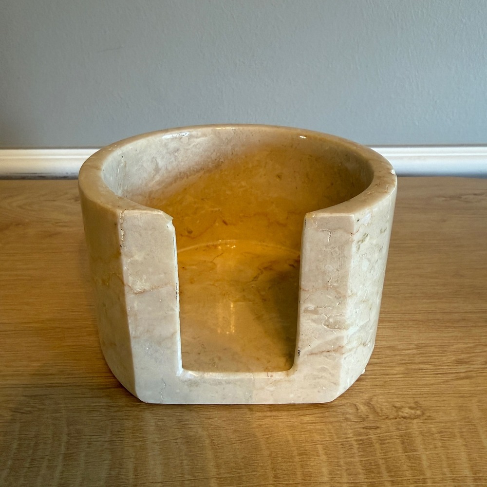 Vintage Marble Coaster Napkin Holder Beige Cream Natural Stone Round Organizer